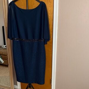 Cachet Midnight Blue Midi Dress with Cape Overlay